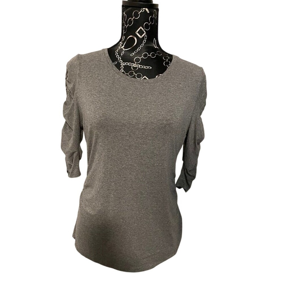 Gray 3/4 Sleeve Ruched Sleeve‎ Top Casual Everyday Comfortable